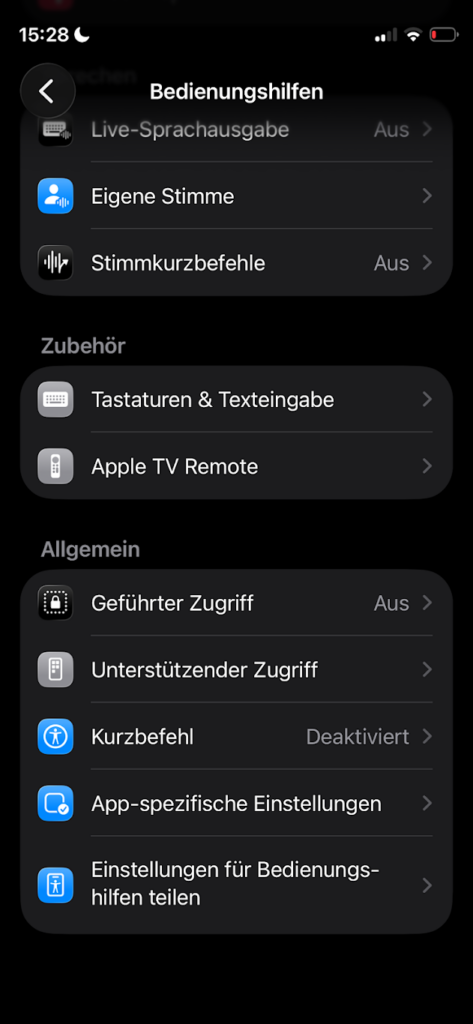 Schritt 2: "Kurzbefehl" auswählen (3. von ganz unten)