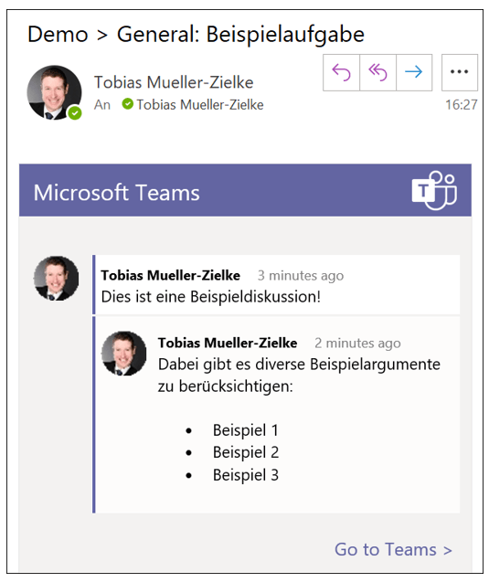 Ein Microsoft Teams Thread, der per E-Mail nach Outlook übertragen wurde!