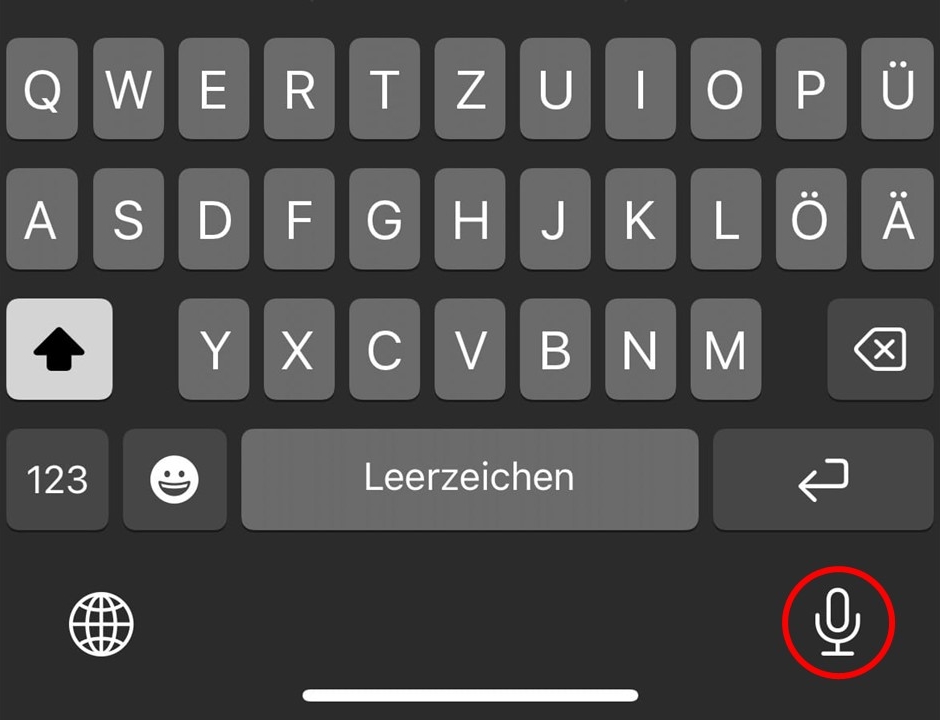 Unten rechts befindet sich die Diktiertaste!