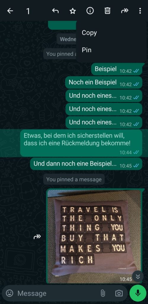 Warten auf: Nachricht markieren, 3 Punkte -> Anpinnen und schon bleibt die Nachricht sicher im Fokus!