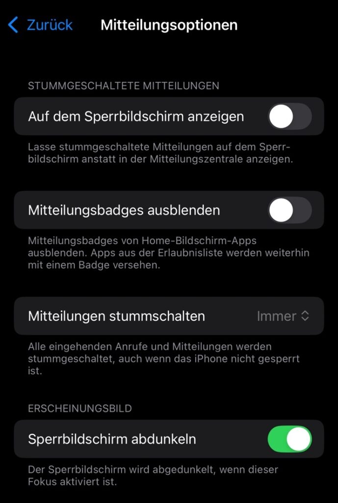 Optionen beim Fokusmodus