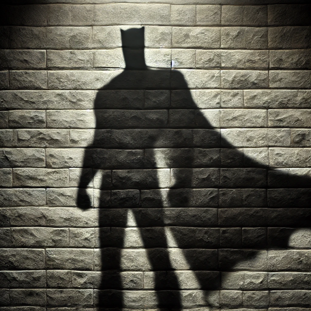 Der Schatten von... äh... jemandem, der Fledermausohren und ein Cape trägt. Nicht die große Stärke der künstlichen Intelligenz, die Sache mit den Schatten. Bild: ChatGPT