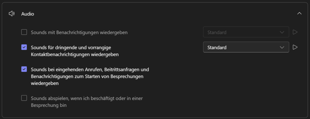 Teams-Einstellungen: Audio