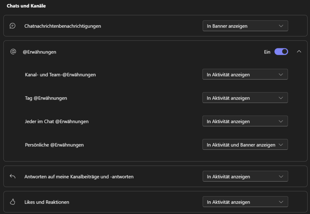 Teams-Einstellungen: Chats & Kanäle