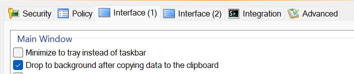KeePass 2 Einstellungen, Reiter "Interface": Wenn diese Einstellung aktiviert wird, kommt man nach dem Kopieren der Daten auf das letzte Fenster zurück, i.d.R. das, bei dem man sich einloggen will.