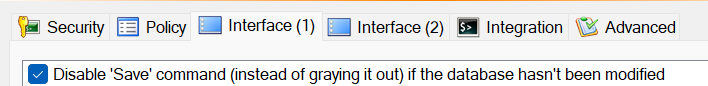 KeePass 2 Einstellungen, Reiter "Interface (1)": Wenn diese Einstellung aktiviert wird, kann nur noch gespeichert werden, wenn auch tatsächlich etwas geändert wurde.