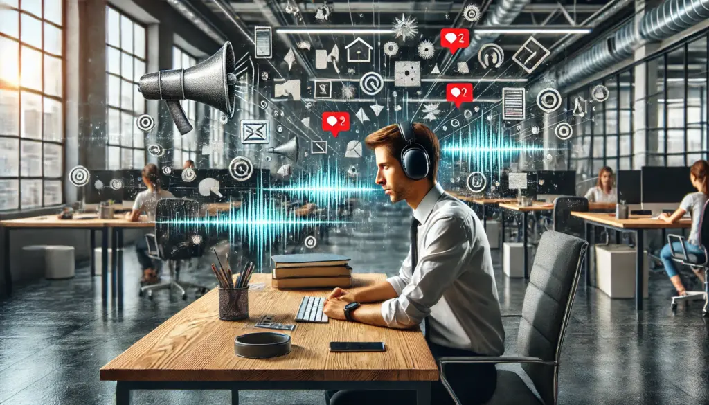 Idealerweise ist es im Büro nicht notwendig, einen Schallschutzkopfhörer zu tragen, um sich vor den Benachrichtigungen zu schützen. Bild: ChatGPT