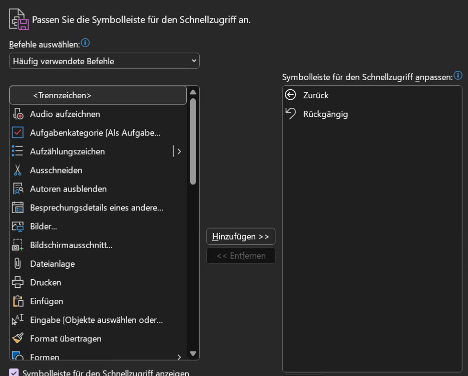 Anleitung: Auswahl der Befehle