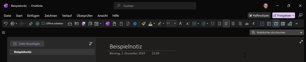 OneNote mit einer Schnellzugriff, der voll konfiguriert ist und nur die Befehle enthält, die ich regelmäßig benutze, insb. auch welche, die in den normalen Menüs nicht enthalten sind.