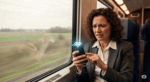 Im Zug ist das WLAN zwar gut, aber nicht unbedingt das Internet! Bild: Google Gemini