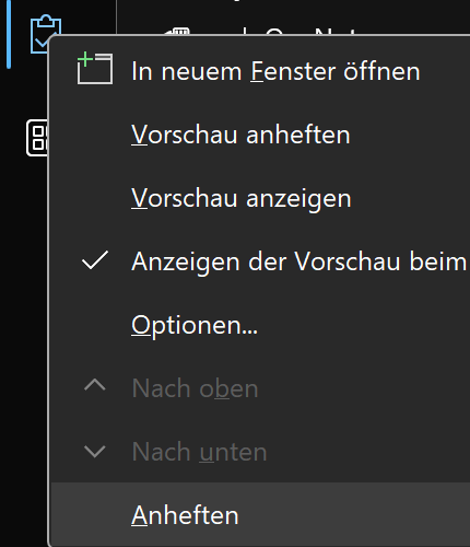 Mit einem Klick ganz unten kann man die Aufgaben-App "anheften".