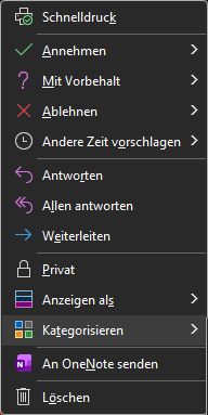 Das Termin-Menü beim Rechtsklick.