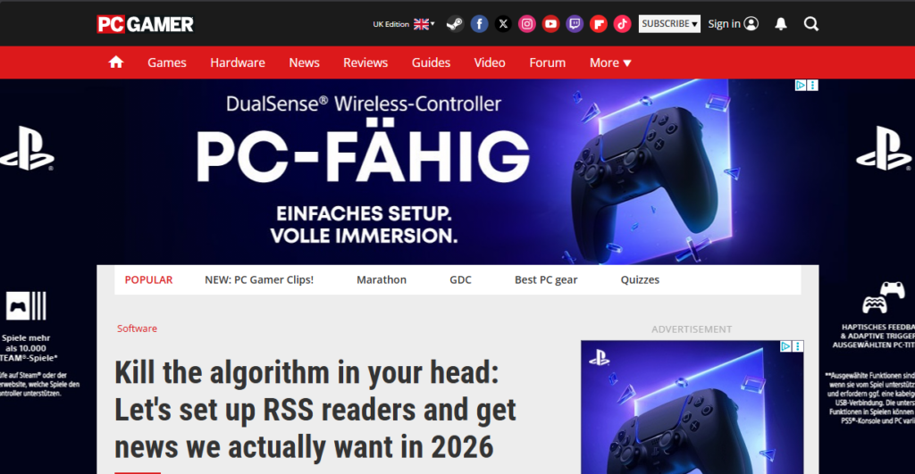 Die Überschrift kann man trotz viel Werbung immerhin noch lesen. Quelle: PC Gamer/Sony