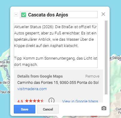 Ansicht beim Bearbeiten/Hinzufügen der eigenen Marker in Google My Maps